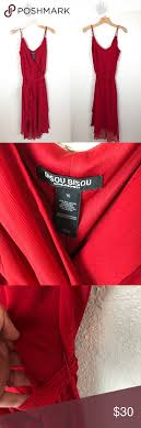 Bisou Bisou Red Draped Cocktail Dress Size 10 Bisou Bisou Red Draped Cocktail Dress With Tie Waistband V Neck S Cocktail Dress Bisou Bisou Dresses Bisou