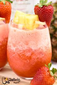 You'll shake a little strawberry puree with citron vodka and lemonade and strain into a tall glass garnished with a lemon slice. Pineapple Strawberry Lemonade Vodka Slush Trop Rockin