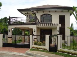 Stylish Home Ideas With White Exterior Color And Modern Iron Fence Modern Home Fence Design 2 Storey House Design House With Balcony Simple House Plans