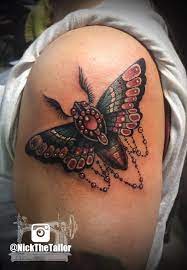 Moth Shoulder Piece Tattoo Full Color With Gems Shoulder Piece Tattoo Pieces Tattoo Tattoos