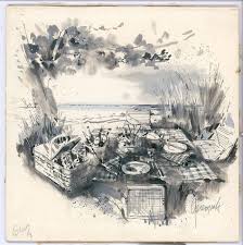 Jeremiah Goodman Landscape Drawing Watercolor Picnic Circa 1980 In 2021 Landscape Drawings Drawing Artwork Drawings