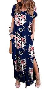 Grecerelle Women S Casual Loose Pocket Long Dress Short Sleeve Split Maxi Dresses At Amazon Women S Clothing Maxi Dress Womens Floral Dress Loose Summer Dress