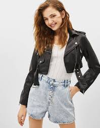 Cropped Faux Leather Biker Jacket Jackets Bershka United Kingdom Leather Jacket Girl Short Leather Jacket Black Leather Jacket Outfit