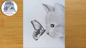 Drawing animals in pencil is a new kind of drawing experience that takes you through the techniques and methods step by step. How To Draw A Cat With Butterfly Pencil Sketch For Beginners Step By Step Drawing Youtube