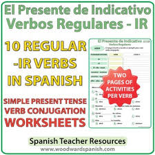 Spanish Present Tense Conjugation Worksheets Regular Ir Verbs