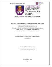 Example of final report industrial training polytechnic. Report Baba Docx Fkm Uitm Industrial Training Report Industrial Training Report Mass Rapid Transit Corporation Sdn Bhd Tingkat 5 Menara I P 1 No Course Hero