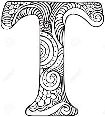 Hand Drawn Capital Letter T In Black Coloring Sheet For Adults Stock Vector 62829315 Doodle Lettering Colouring Sheets For Adults Creative Lettering