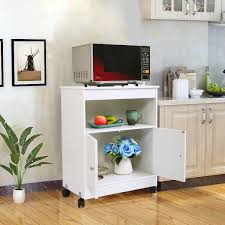 Running power is costly and invasive; Lowestbest Kitchen Cabinet For Home Wooden Rolling Kitchen Cart White Kitchen Carts And Islands Modern Large Open Shelf Cabinet Microwave Cart Storage Walmart Com Walmart Com