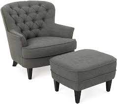 27 wide x 20 deep x 17 1/4 high. Amazon Com Christopher Knight Home Tafton Fabric Club Chair And Ottoman Set 2 Pcs Set Grey Furniture Decor