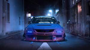 Purple And Blue Car Mitsubishi Lancer Evo Ix Japanese Cars Headlights Tuning Car 1080p Wallpaper Hdwallpaper Desktop Japanese Cars Jdm Mitsubishi Evo
