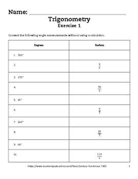 This Worksheet Has The Students Practice Converting From Angles Measured In Degrees To Radians And Vic Radians Transcription And Translation Algebra Worksheets