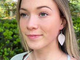 Leather Earring Gift Set, SMALL Pinched Leaf Genuine Leather Earrings,  Personalized Leather Earring Gift Set