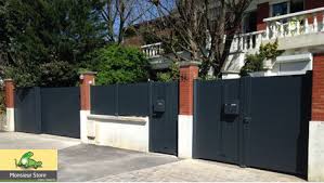 Ensemble Gris Anthracite Portail Coulissant 3150x1785 Portail Battant 2475x1825 Portillon 970x1825 Et Porche Entree Maison Beton Decoratif Exterieur Portail