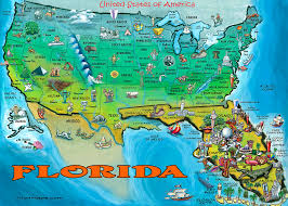 Florida , constituent state of the united states of america. Florida Usa Cartoon Map Painting By Kevin Middleton