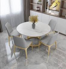 Babylon torrento round small table. Dining Set 4 6 Seat White Marble Gold Metal Table Chairs Furniture Home Living Furniture Tables Sets On Carousell