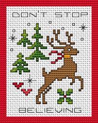 This small reindeer pattern looks cute on a gift tag, holiday ornament, greeting card or other small project. Cross Stitch Card With Christmas Elements Reindeer Trees Red Cross Stitch Christmas Cards Christmas Cross Stitch Patterns Free Cross Stitch Patterns Christmas