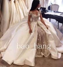 Detachable Skirt Mermaid Lace Beads Wedding Dress Cape Sleeve Bridal Gown Luxury Short Wedding Dress Ball Gowns Wedding Wedding Dresses Satin