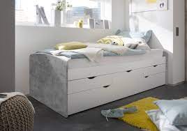 Aus massivfichte (picea, portugal) und spanplatten. Bett Einzelbett Ausziehbett Schubladenbett Tandembett 90cm Weiss Beton Ebay