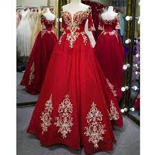 Find More Wedding Dresses Information About Luxury Arabic Red Wedding Dresses With Gold Lace Appl Turkish Wedding Dress Red Lace Prom Dress Red Wedding Dresses