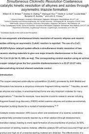 Simultaneous Clicknetic Resolution Coetaneous Catalytic Kinetic Resolution Of Alkynes And Azides Through Asymmetric Triazole Formation Catalysis Chemrxiv Cambridge Open Engage