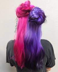 Half And Half Pink And Purple Reverse Ombre Hairbymarciclark Pinkhair Purplehair Reverseombre Hal Split Dyed Hair Half Colored Hair Hair Color Purple