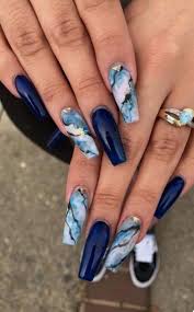 Mix these colors with very thin glitters this design focuses on the use of sky blue. 50 Glittering Acrylic Nails For Medium Length Nails And Long Nails The First Hand Fashion News For Females Blue Nails Cute Acrylic Nail Designs Coffin Nails Designs