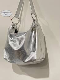 Metallic Silver Crossbody Bag With Zipper Pockets, Soft Leather With  Tassel, Adjustable Strap and Hardware Colour - Etsy