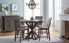 All finished with dark, oak wood, featuring the characteristic slat backrest and dark wood round counter height kitchen table and 4 chirs | crown mark 7 pc bardstown dark finish wood round counter height dining. Willow Distressed Dark Gray Round Counter Height Dining Table 1stopbedrooms