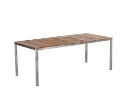 Vente en ligne de meubles de jardin en tek et résine tressée : Table De Jardin En Acier Inox Et Plateau Teck 200 Cm Viareggio Beliani Fr