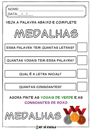 Podendo com as mesmas, observar letras iniciais das palavras, número de sílabas, de letras, palavra maior, menor, ordem alfabética, etc. Atividades Olimpiadas Para Imprimir Atividades Escolares