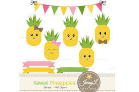Kawaii Pineapples Digital Paper Kawaii Pineapple Digital Paper Social Media Design Graphics