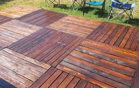 Wood Pallet Deck Stained And Clear Coated Pallet Decking Pallet Deck Diy Pallet Patio Decks