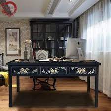 晋元恒漆器桌子实木新中式书桌书房办公书画桌餐桌黑彩绘餐桌 furniture home decor my furniture