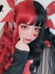 This video is about dying my hair half red and half black. Melansha Red And Black Color Matching Wig Half Black And Etsy