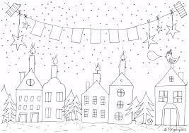 Winterstadt mit weihnachtsmann im fliegenden schlitten. Kreidestift Malvorlagen Weihnachten Coloring And Malvorlagan