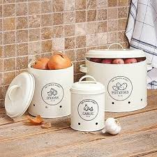 Maybe you would like to learn more about one of these? Canisters Jars White Vegetable Onions Potatoes Container Set Kitchen Storage Canister Metal Lid Home Garden