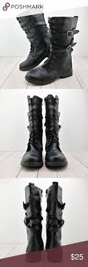Forever Link Black Double Strap Combat Boots Combat Boots Boots Lace Up Combat Boots