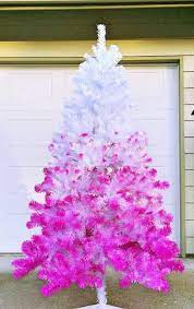 An Ombre White To Neon Pink Tree Doesn T Require Much Decor Ombre Christmas Tree Rainbows Christmas Rainbow Christmas Tree