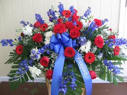 The sheafs, also known as sprays are bouquets that can be la. Red White Blue Funeral Flowers For Veteran Delivered Fr Flickr