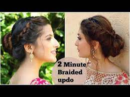 2 Minute Braided Bun Hairstyle For Navratri Durga Puja Kareena Kapoor Easy Updo Indian Hairstyles Braided Bun Hairstyles Indian Hairstyles Bun Hairstyles