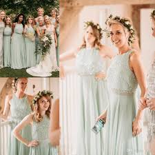 Mint Green Long Country Two Pieces Bridesmaid Dresses 2018 Modest Crop Top Bohemian Mint Bridesmaid Dresses Bridesmaid Dresses Uk Two Piece Bridesmaid Dresses