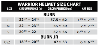 Warrior Lacrosse Helmet Size Chart Warrior