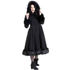 HELL BUNNY Elvira Faux Fur Vintage Winter Coat In Black