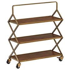 Rolling bar cart with 3 shelves, bar cart with wine rack, kitchen cart with wine rack glass holder, 3 tier rolling storage cart, serving bar cart, movable wine rack dining cart w/ 2 grips, black, r123. Amazon Com Amazon Brand Rivet Mid Century Modern Wood And Metal 3 Tiered Kitchen Bar Cart With Wheels 27 9 W Natural And Gold Finish Bar Serving Carts
