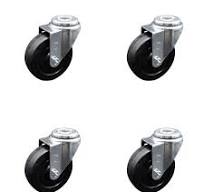 4 Inch Soft Rubber Wheel Swivel Bolt Hole Caster Set Service Caster Brand