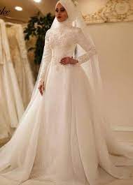 Elegant Long Sleeve O Neck Muslim Wedding Dress Islamic Wedding Gowns Muslim Wedding Dress Hijab Bride Muslim Wedding Gown Muslimah Wedding Dress