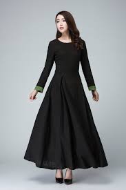 Long Sleeve Maxi Dress In Black Linen Dress Women S Etsy Linen Dress Women Womens Dresses Maxi Dress With Sleeves