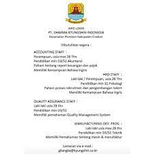 Lowongan jerja d daerah pilang lowongan kerja labuhanbatu selatan terbaru maret 2021 gingsul com lowongan kerja kementerian sosial republik indonesia besar besaran pendamping sosial pkh 959 orang rekrutmen lowongan kerja bulan februari 2021. Cirebonberita Info Lowongan Kerja Pt Dharma Kyungshin Facebook