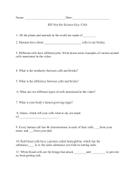 Neok12 makes learning fun and interesting with educational videos, games and activities for kids on science, math, social studies and english. Bill Nye Cells Student Worksheet