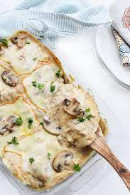 Campbell\'s cream of mushroom chicken recipe. Cream Of Mushroom Chicken Bake With Cheese Sizzling Eats